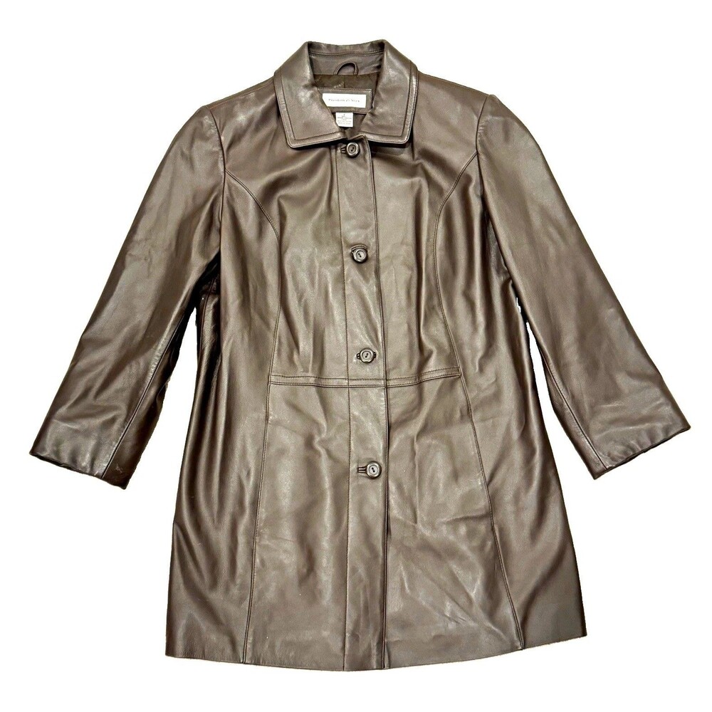 Preston & York Women’s Lambskin Leather Coat Brown Mid Length Size S